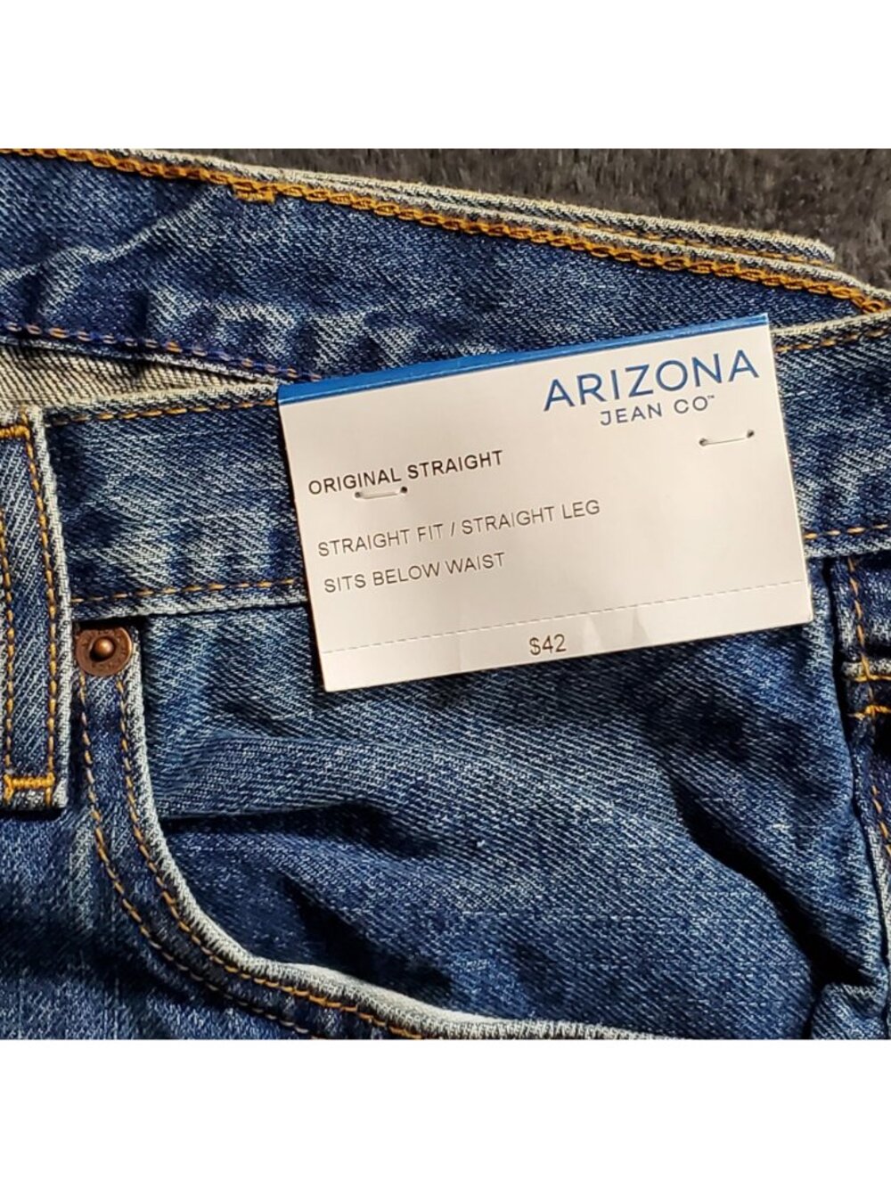 Arizona Jean Co. Mens Original Straight Jeans Medium Stone 42X36 Straight Leg - Picture 5 of 12